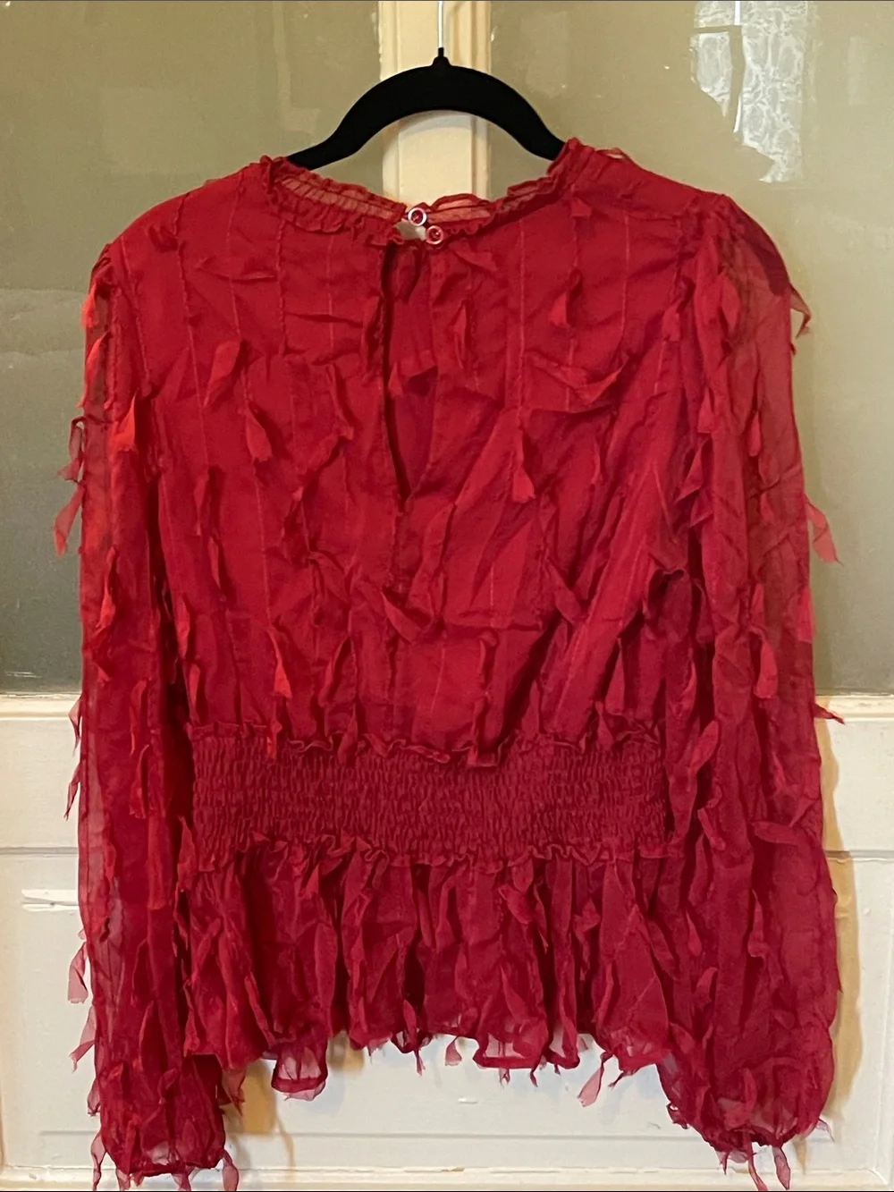 OnTwelfth Crimson Ruffle-Smocked Peplum Blouse - Picture 4 of 5